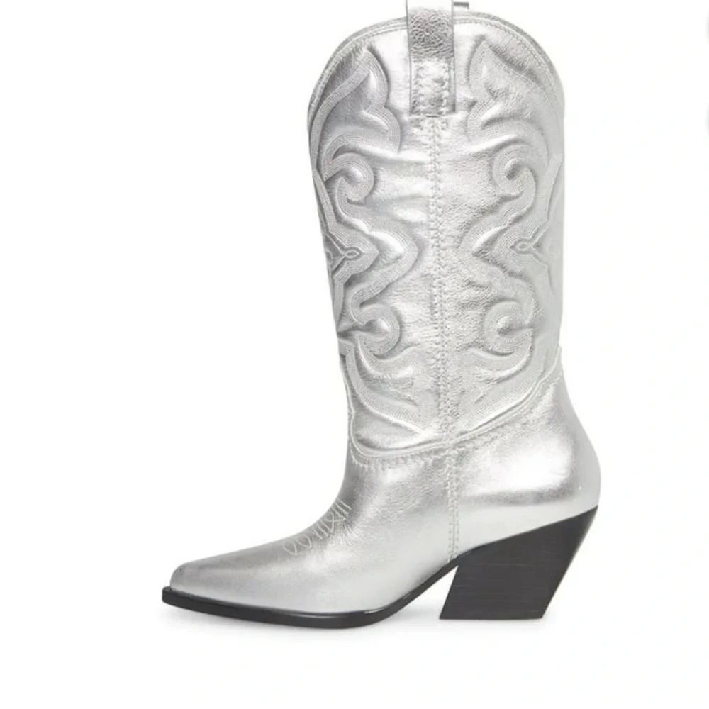 Steve Madden Silver Cowboy Boots - Picture 4 of 12